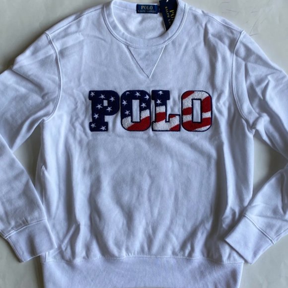 Polo Ralph Lauren Polo Logo Americana Crewneck Fleece Pullover Sweatshirt White